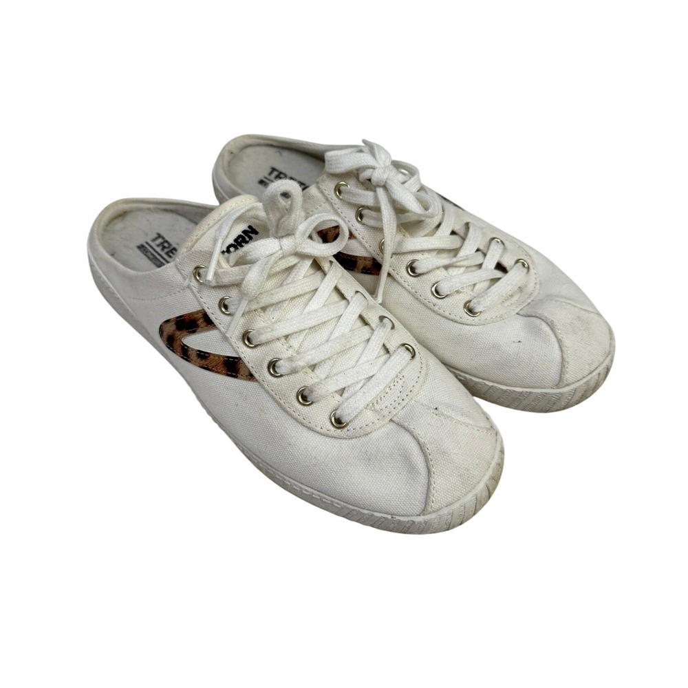 Tretorn Easy Nylite White Canvas Leopard Print Mule Sneakers Womens 8.5